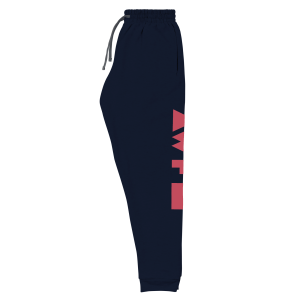 Mens Joggers x Classic Sidewinder x red on navy - left flat folded view
