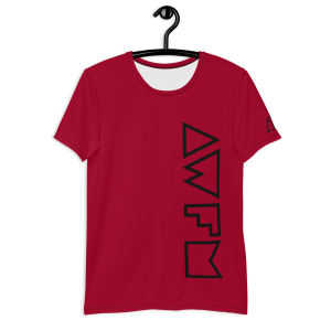 Sidewinder x Outline Edition x Men’s Athletic T-shirt x Black on Red - Front view hanging