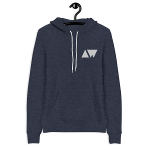 Men's Pullover Hoodie x Embroidered AW x white on heather navy - Front